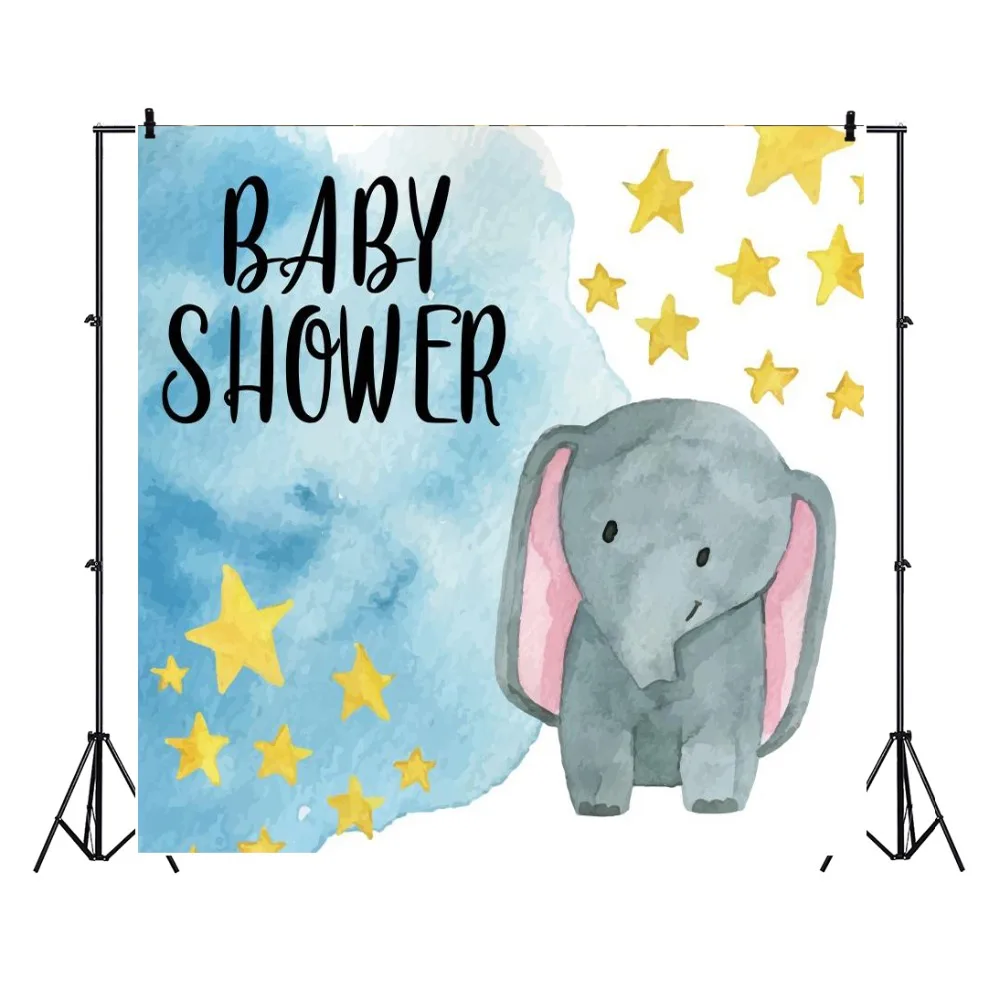 Laeacco Elephant Baby Shower Gold Star Party Drawing Pattern Photographic Backgrounds Photography Backdrops Photo Studio