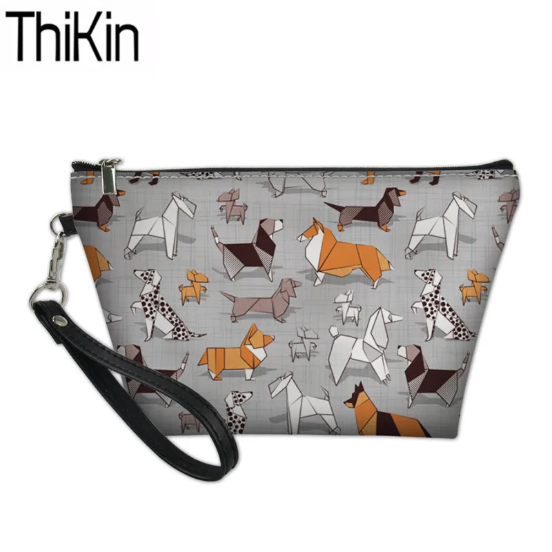 

THIKIN Makeup Bag Women Origami Dog Printing Cosmetic Cases Ladies Travel Organizer Make Up Box for Females Wash Kit Bag Bolsa