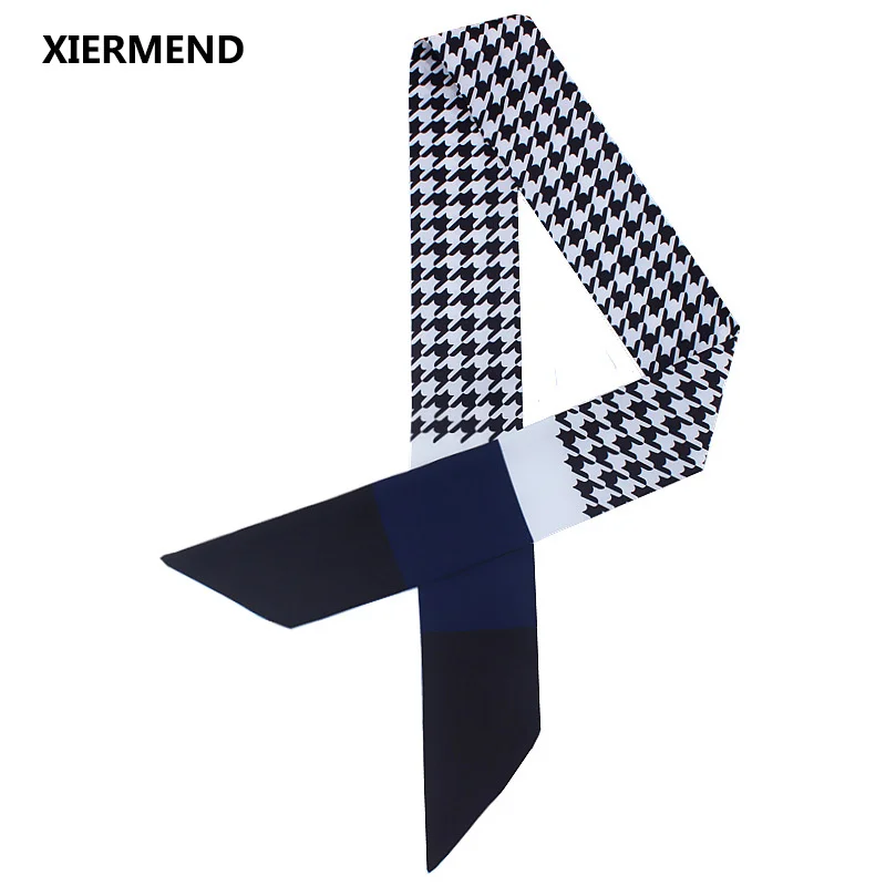 

120cm*7cm scarf European American Houndstooth hit color scarves female tied bag handle ribbon bandage shawl skinny scarves