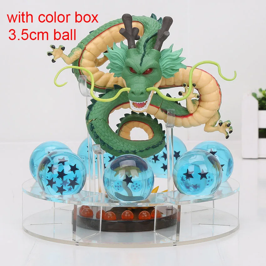 15 см Dragon Ball Z фигурка зеленая Shenron Shenlong ПВХ Фигурки игрушки 7 шт. 3,5 см Стрекоза Z Хрустальные шарики и полка подарок - Цвет: green blue3.5cm box