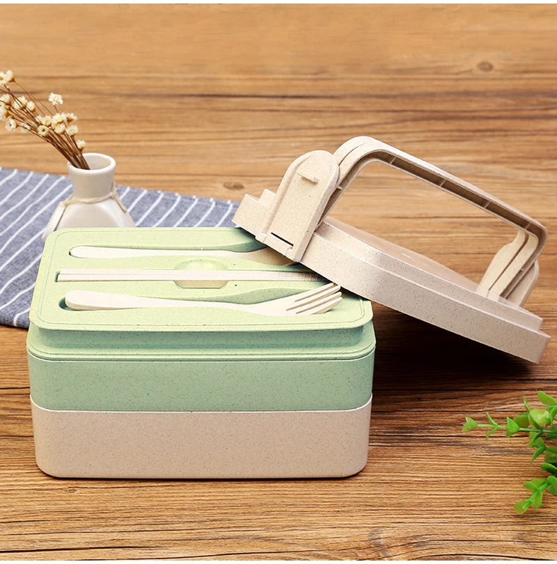TUUTH Wheat Straw Lunch Box 2 3 Layer Microwave Bento Boxes Dinnerware Food Storage Container Food box B1