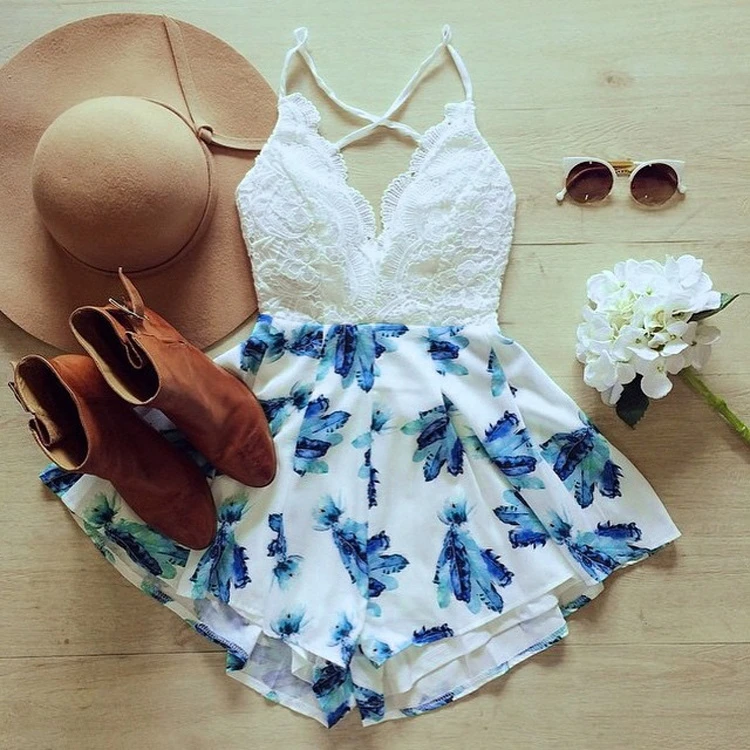 

2018 Beach Long Strap V-Neck High Waist Splice Size Loose Short Dresses Backless Print Summer Women Women'S Dress