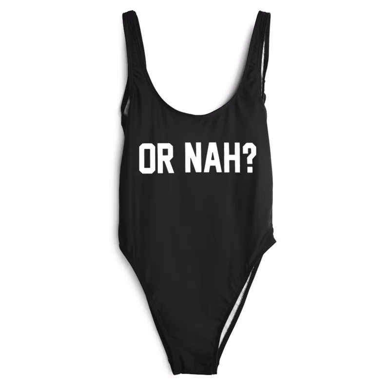 OR NAH? Letters Women Swim Suit Sexy Low Back High Cut Swimwear Bathing