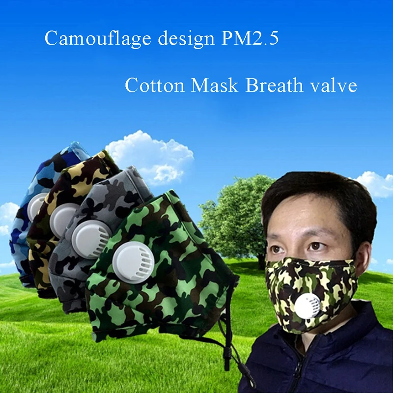 

Camouflage Design PM2.5 Cotton Mask Breath Valve Anti-dust Mouth Mask Activated Carbon Filter Respirator Mouth-muffle Masks