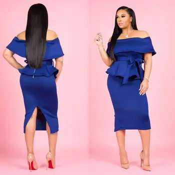 

2019 Summer Women Solid Skirts With Belt Suits Sexy Slash Neck Top And Pencil Skirts Two Piece Sets