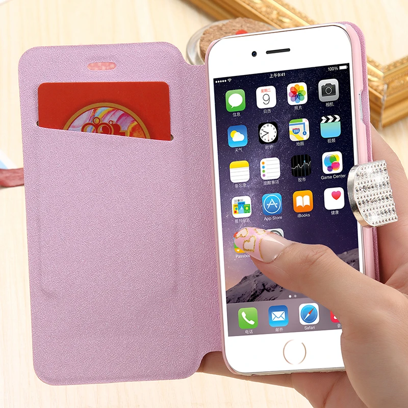 Роскошный чехол из искусственной кожи с откидной крышкой и стразами для iPhone 7 6 6S