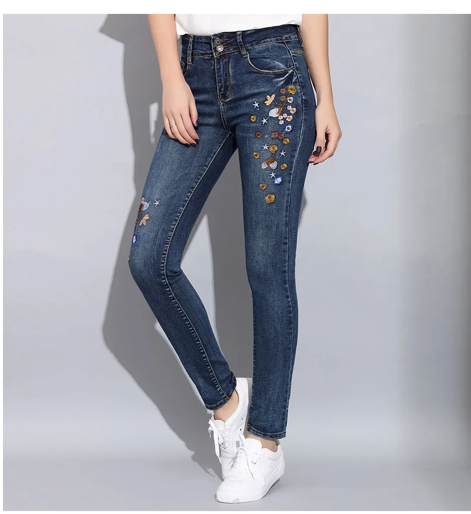 Garemay, обтягивающие джинсы с вышивкой, женские, весна, деним, стрейчевые, женские джинсы с вышивкой, Mujer, модные, обтягивающие джинсы для женщин
