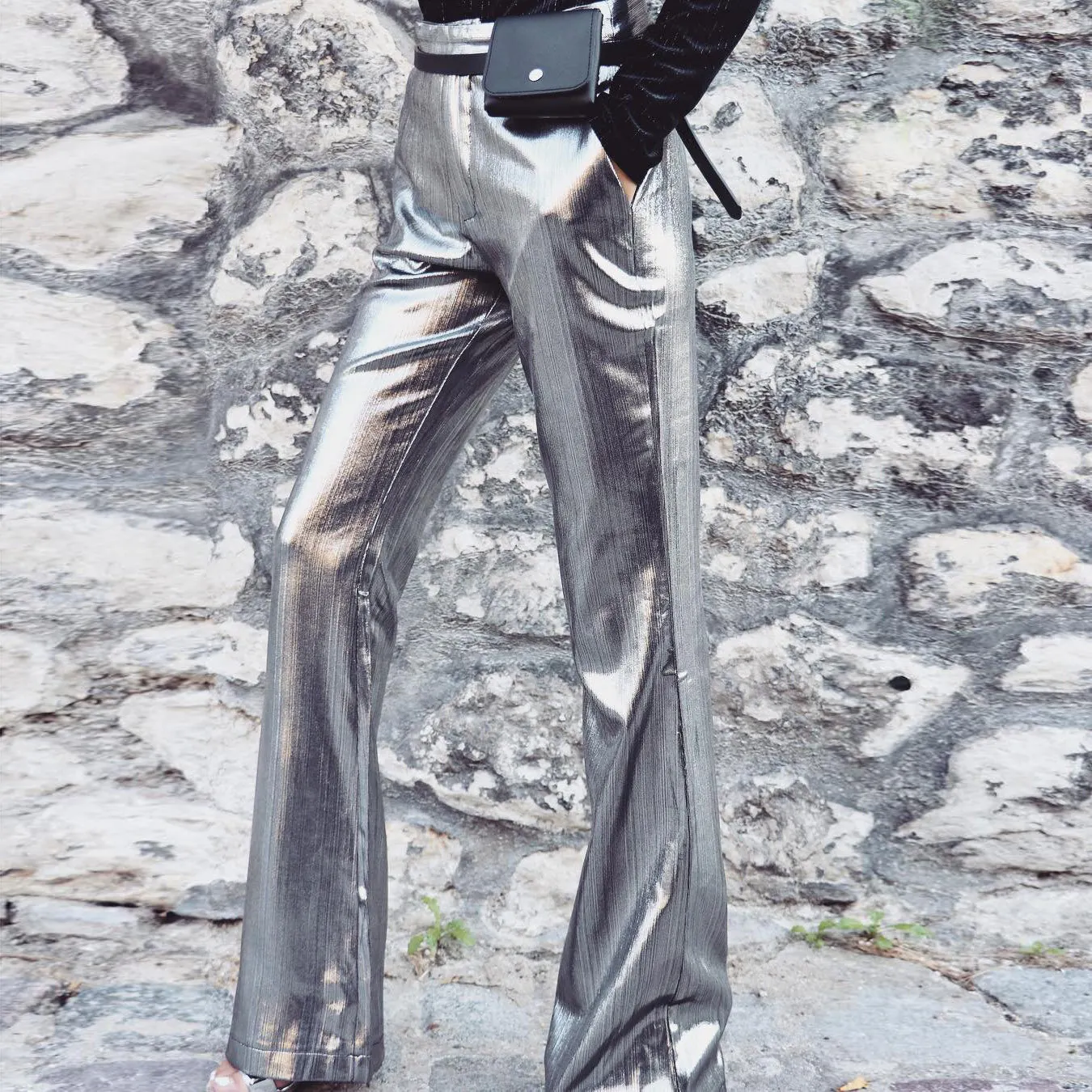 

Fashion Silver Baggy Pants Trousers Women Streetwear Wide Leg Pants Woman Clothes Women Pantalon Mujer Womens OL Clothing