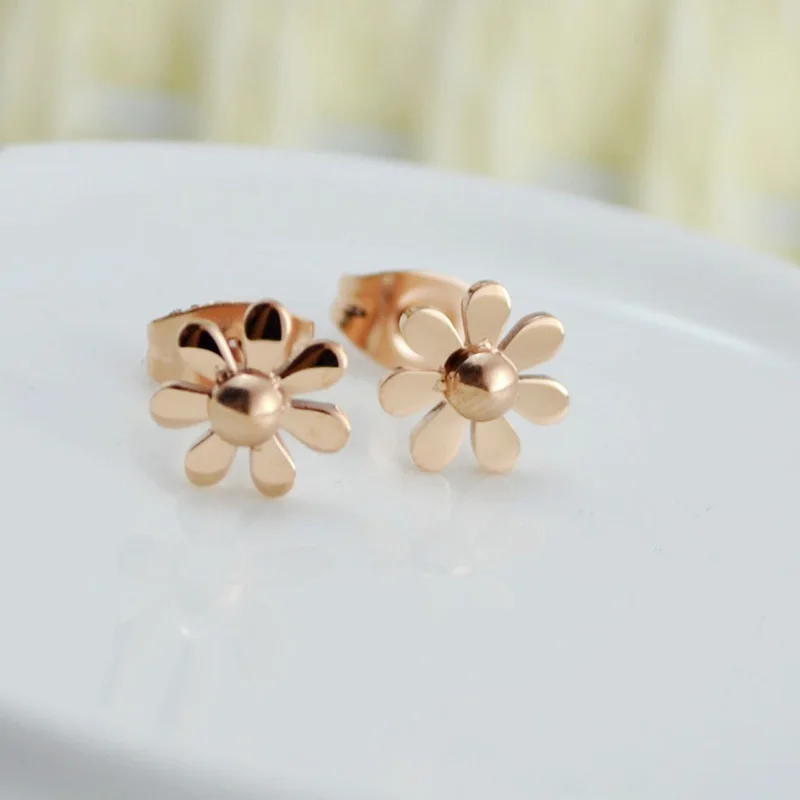 Модные цветы Симпатичные серьги-гвоздики из нержавеющей стали oorbellen kinderen для женщин розовое золото пять листьев лучший подарок ювелирных изделий