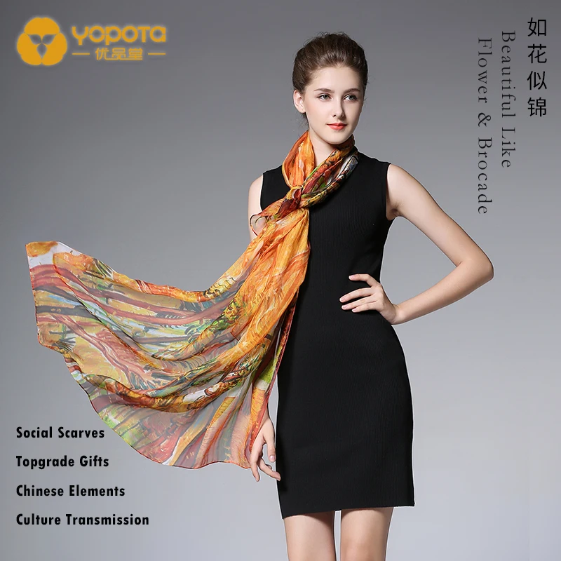 Yopota brand new silk luxury scarves chiffon all matching long shawl