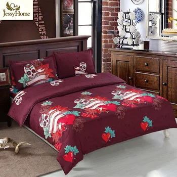 

Halloween Gift 3D Bedding Set Twin Queen King Size 3D Skull Bed Linens Reactive Printing Flower Red Heart