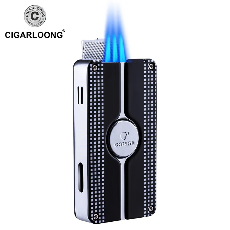 

COHIBA Metal Cigar Lighter Windproof 3 Blue Jet Flame Cigarette Torch Lighters Butane Gas Lighter Refillable With Punch