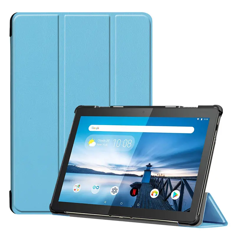 Чехол для lenovo Tab M10 10,1 TB-X605L TB-X605F чехол Funda Tablet тонкий защитный чехол с подставкой+ стилус+ пленка - Цвет: Sky blue