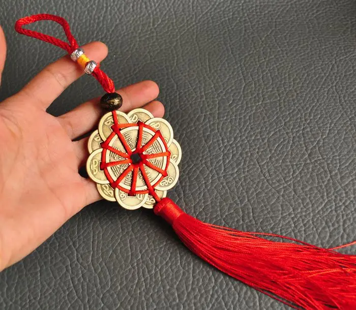 

TOP COOL gift Pocket car wall mascot efficacious fortune Mascot Money Drawing FENG SHUI lucky BA GUA copper cash Chinese knot