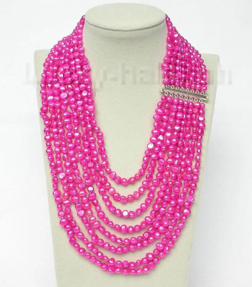 

Hot sale new Style >>>>>17"-24" 8row baroque dark pink pearls necklace 925 silver clasp j8780