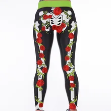 Женские эластичные узкие брюки с принтом в виде скелета розы для тренировок в тренажерном зале для йоги бега занятий спортом леггинсы для фитнеса дропшиппинг