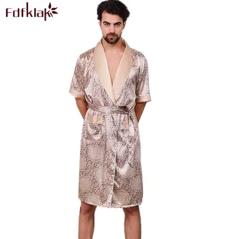 

N-5XL High-grade kimono men bath robe short sleeve summer bathrobe male sleepwear robes silk satin nightwear print home clothes