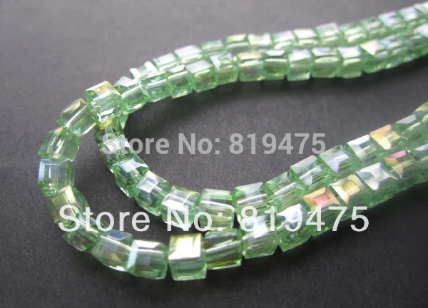 

(100 pieces/lot) 4mm Glass crystal beads Cube beads Light Green AB color