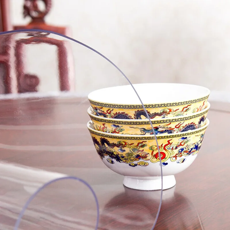  HAZY PVC Tablecloth Transparent Waterproof Round Table Cloth Kitchen Pattern Oil Table Cover Glass 