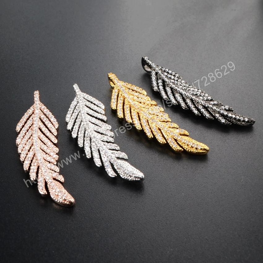 

BOROSA 10 pcs New Nayural CZ Cubic Zirconia Long Feather Leave Link Pendant Free Shipping Drusy Jewelry DIY For Women WX035