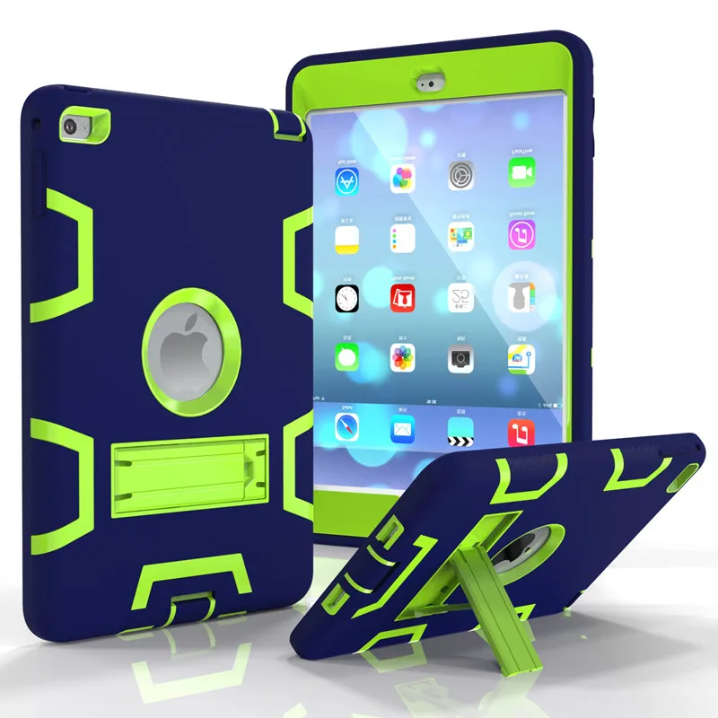 

For iPad Mini 4 Shockproof Cover Silicone Hard Plastic Hybrid Armor Case for iPad Mini 4 Heavy Duty Tabelt Stand Cover 7.9"