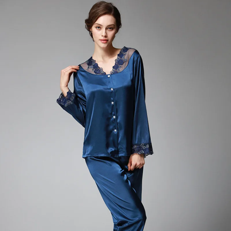 Женская шелковая пижама, комплект из 2 предметов, атласная Шелковая пижама, мягкая Пижама, костюм, длинная ночная рубашка с рукавами