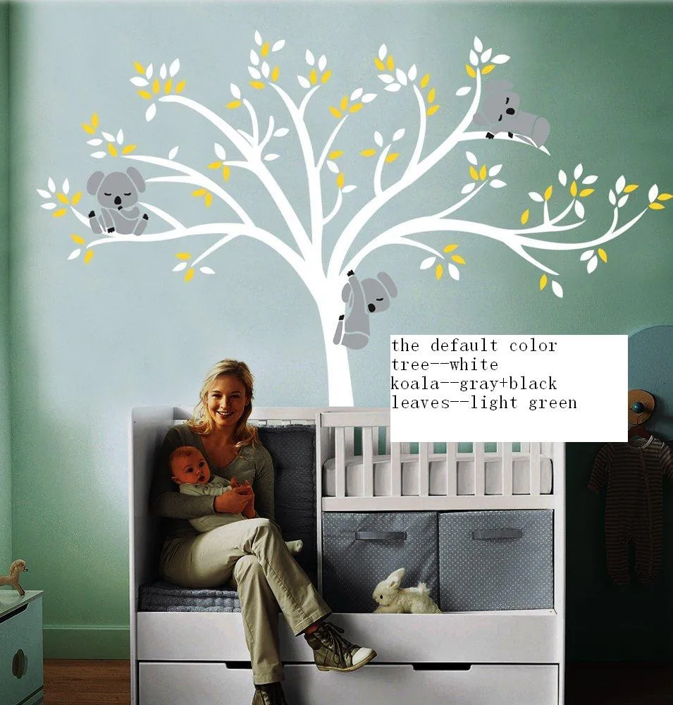 Black Luckkyy Three Koalas Tree Branches Wall Decal Sticker Baby Nursery Decor Kids Room Decoration Furniture Décor Storage Black Luckkyy Three Koalas Tree