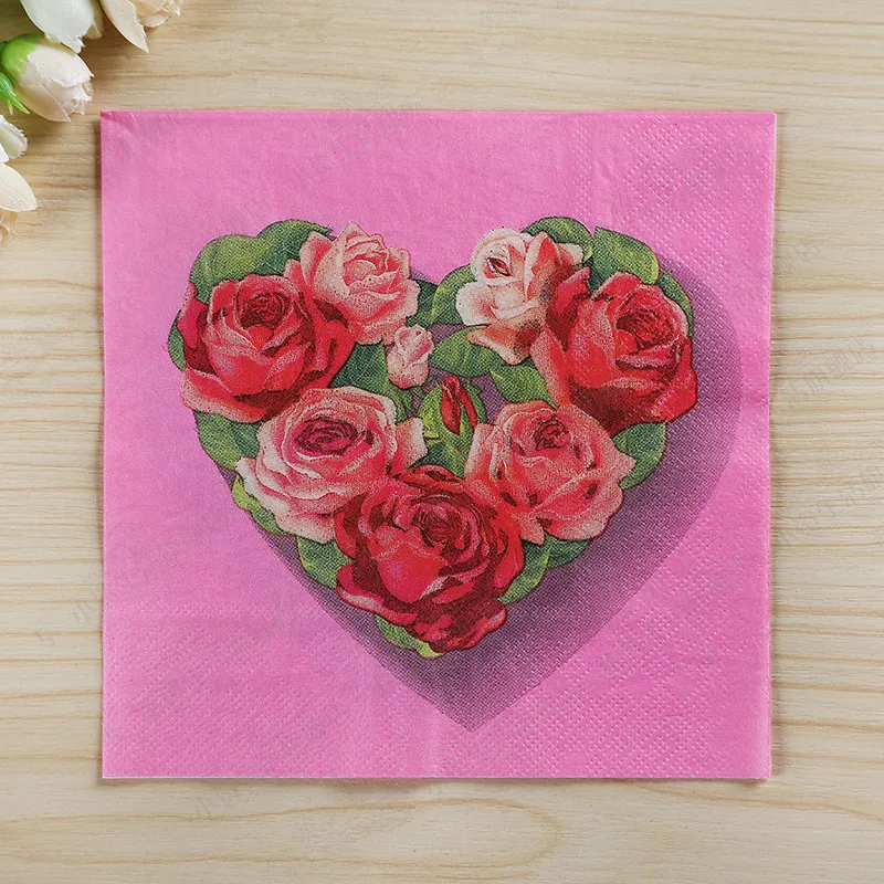 

Free Ship 200pcs Paper Flower Napkins for Decoupage and Paper Crafts Love Heart Floral Design for Wedding Valentine's Day Party