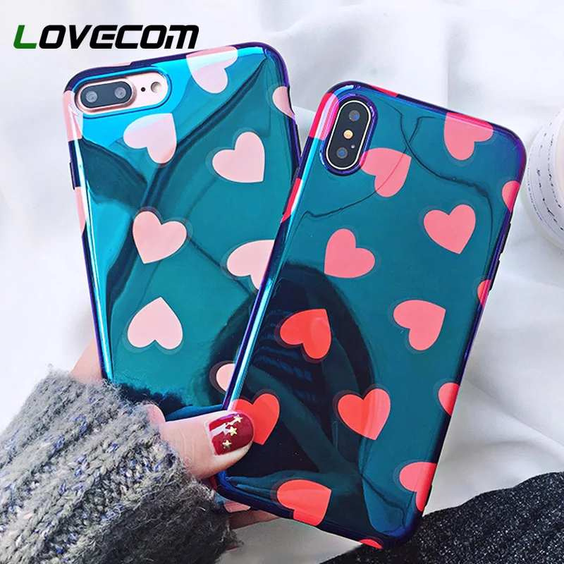 

LOVECOM Blu-Ray Phone Case For iPhone 6 6S 7 8 Plus X XR XS Max Cool Pink & Red Heart Full Body Soft IMD Phone Back Cover Cases
