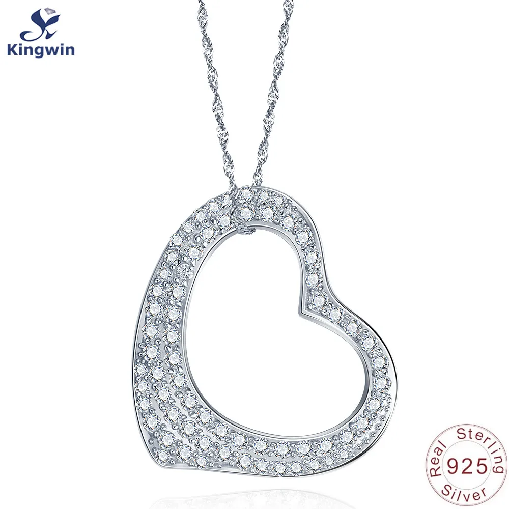 

Kingwin 925 Sterling Silver Heart necklaces pendants crystal fine Jewelry Pave set Tiffan Style X'mas christmas gifts for women