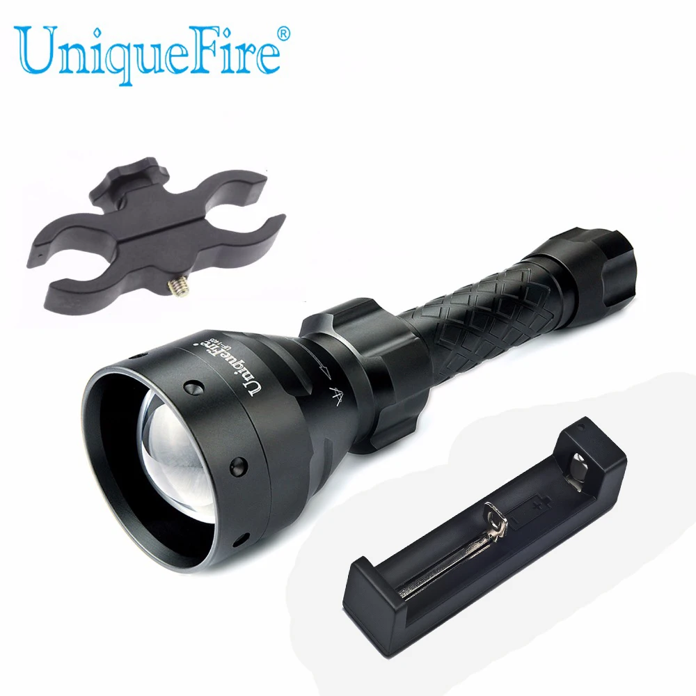 UniqueFire UF-1405 XM-L2 Led Flashlight 67mm Convex Lens Zoom 5 Modes Lamp Torch + Charger+Scope mount