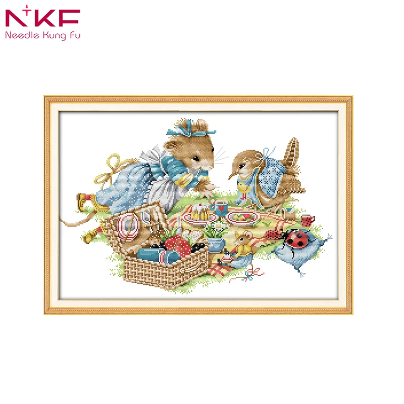 

Birthday party baby room decor DIY hand embroidery chinese cross stitch kits patterns printed canvas needlework set animal 14ct