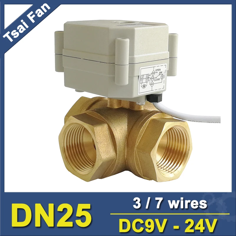 TF25-BH3-C Обнаружение открывания/близко 5 сек 3 способ T/L Тип горизонтальный латунный 1 ''DN25 моторизованный шаровой клапан DC9V-35V 3/7 провода для потока Управление