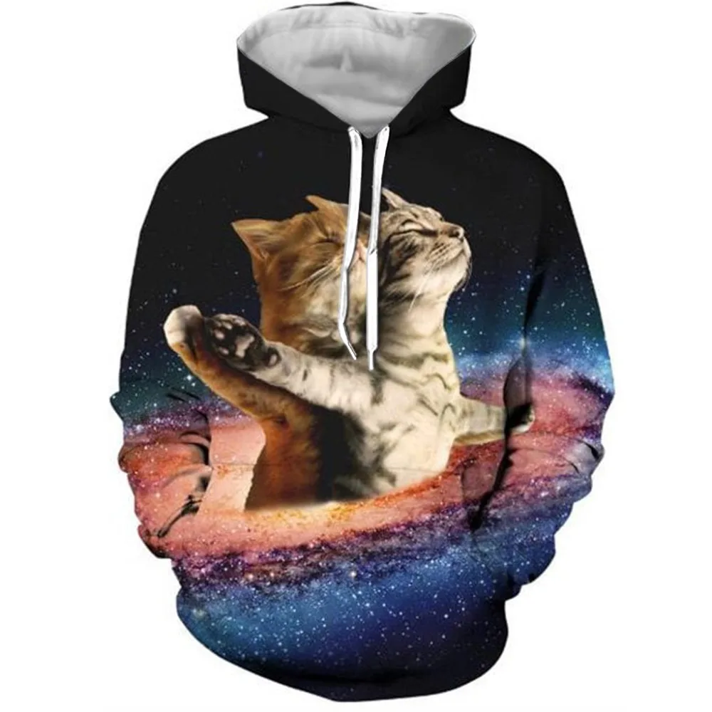3D Titanic Cat Galaxy Printed Pullover Drawstring Hoodie
