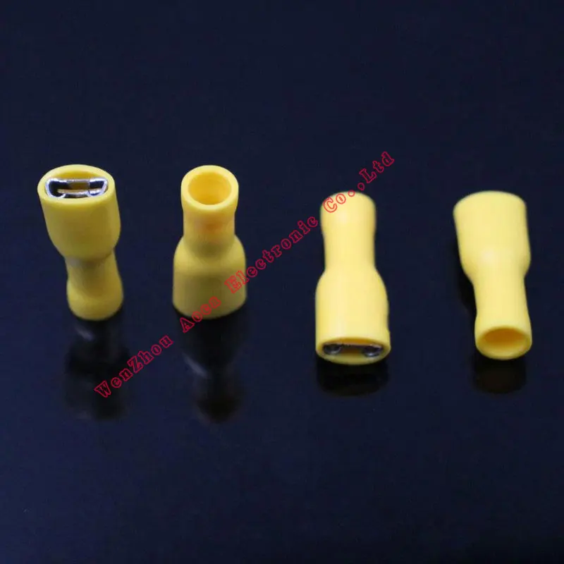 1000pcs/Pack Yellow Female Fully vinyl insulated disconnects  Insulated Electrical Crimp Terminal Connectors Wiring Cable Plug