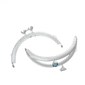 

Kiss Clasps Lock Handbag Handle Clutch Coins Purse Arch Frame Blue Resin Ball Flower Silver Tone Making 12.5cm 10Pcs