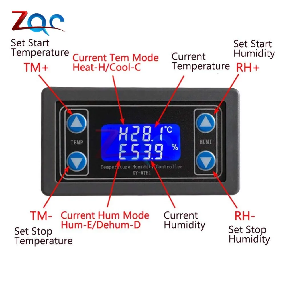 10A термостат цифровой Температура регулятор влажности с источником питания от постоянного тока, 6 V-30 V Термальность регулятор температуры с термопарным ЖК-дисплей Дисплей SHT20 Сенсор метр