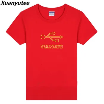 

Xuanyutee Geeks T shirt Men Flock Print Life Is Too Short To Remove USB Safely Geeky Cotton O-Neck Short Sleeve Tee Shirt Homm