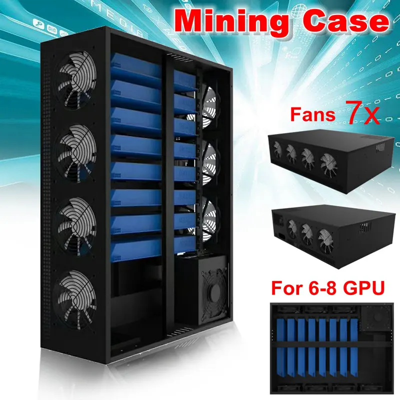 

New Arrival Mining Frame Rig Graphics Case For 6/8GPU with 7 Fans Aluminum Stackable Directed Plug and Play For Ethereum BTC