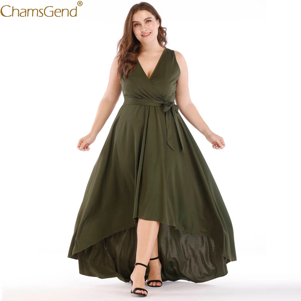 

Casual Solid Asymmetrical Dresses Woman Party Night Women Plus Size Dresses Elegant Long V-Neck Sleeveless Maxi Dress Jun