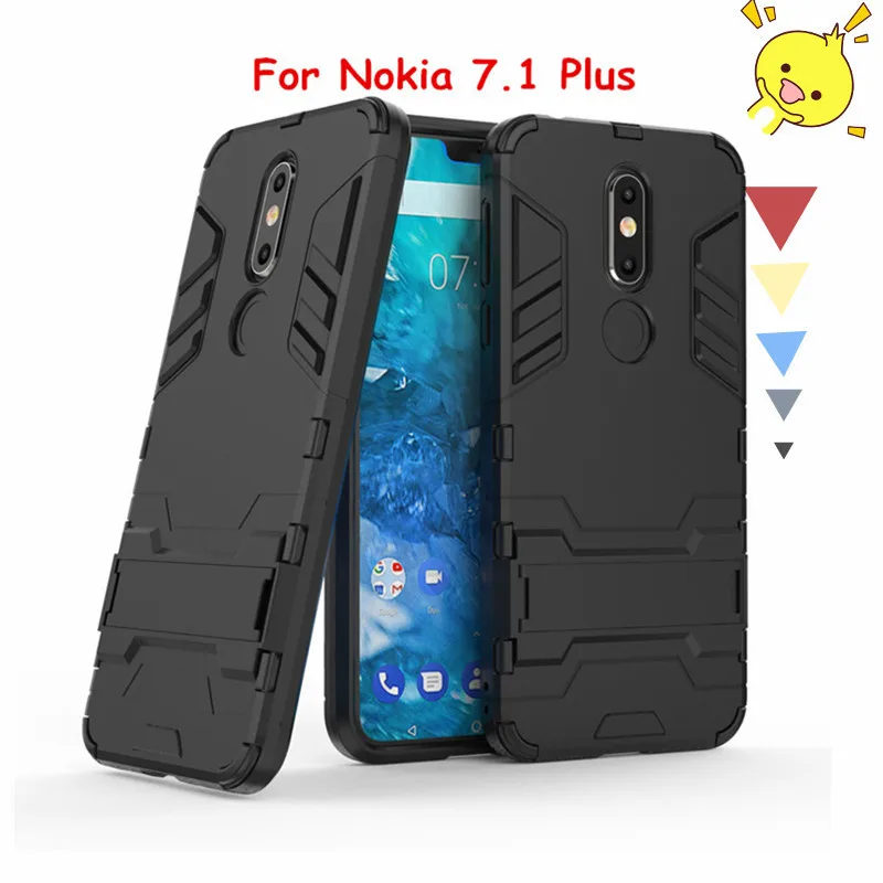 

Cover Anti-Knock Silicone Plastic Kickstand Case For Nokia 7.1 Phone Case Back Cover For Nokia 7.1 Case Shockproof Funda Capa