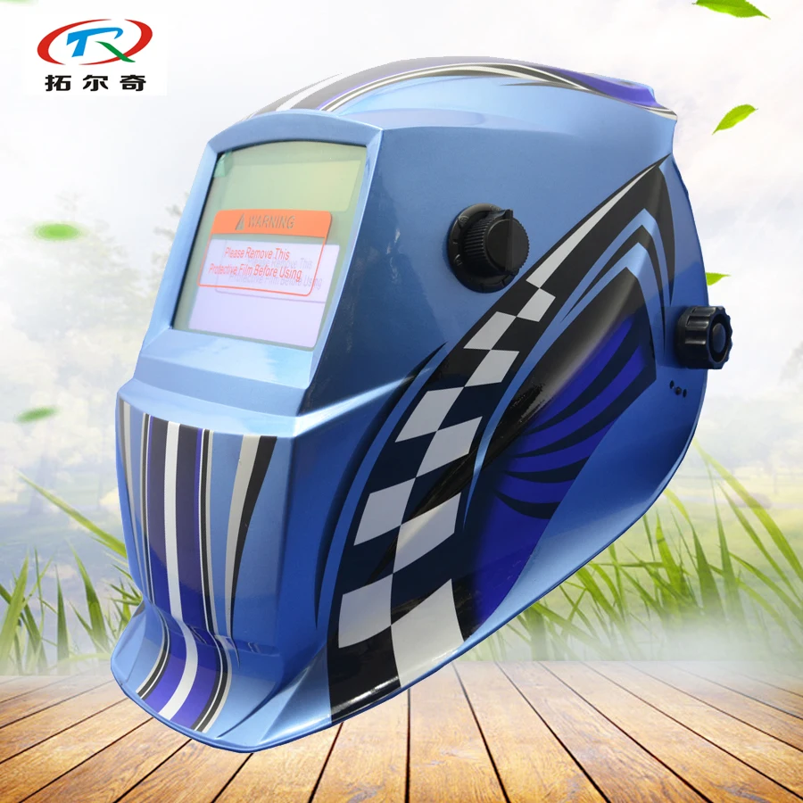 blue Welding Helmet mask Auto Darkening Inner Battery and Solar welding