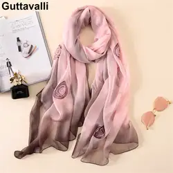 Guttavalli Модные женские розовые шифоновые цветы длинная шаль Лето универсальные шарфы шелк имитация градиентов Цветочный Большой размер