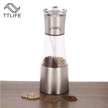 

TTLIFE Hot Selling 2 in1 Stainless Steel Advanced Salt Shaker Salt Pepper Spice Mill Spice Vanilla Cooking Tools