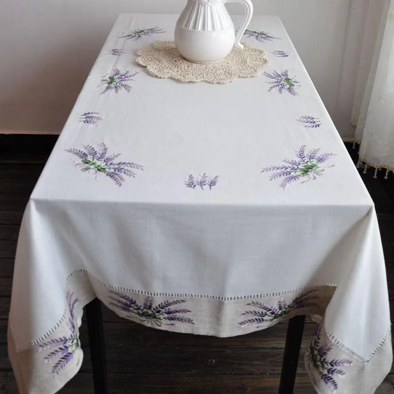 Lavender Embroidery Tablecloths With handemade hemstitchin Tablecloths