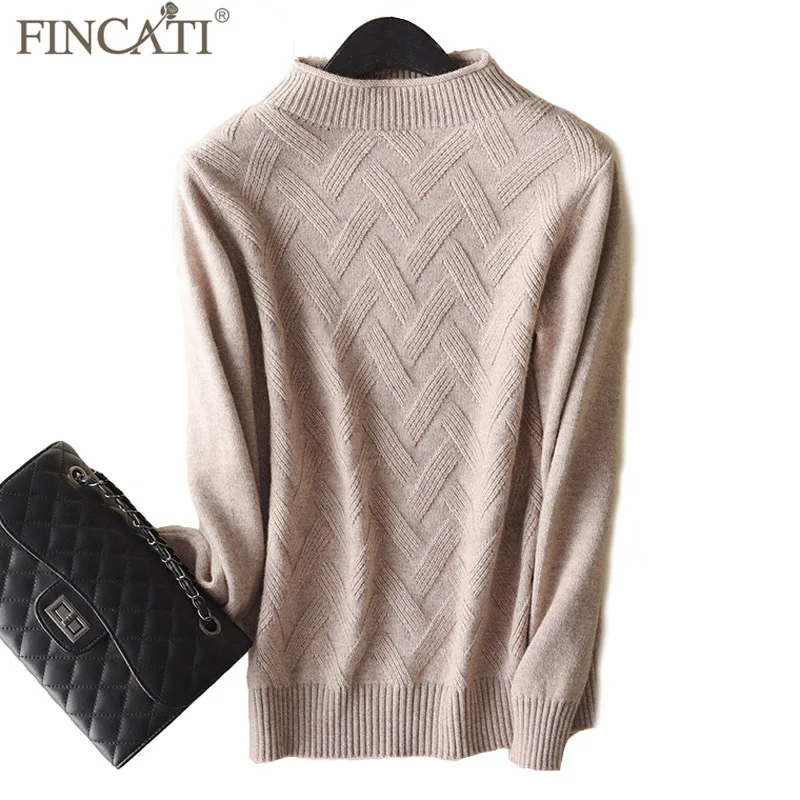 

Sweaters Women 2018 Autumn Winter High-End 100% Goat Cashmere Twist Knit Half Turtleneck Elegent Bottom Shirts Pullovers