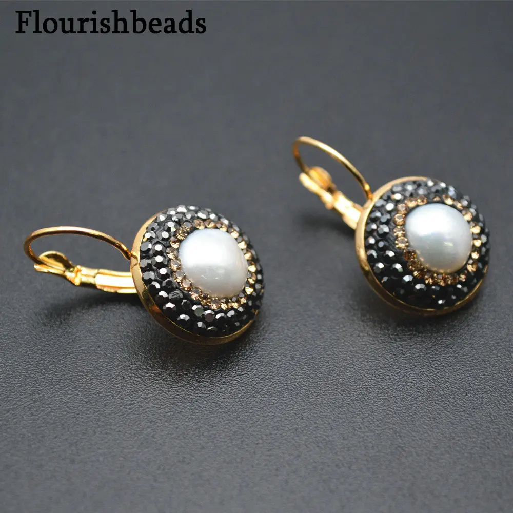 

Gold Color Natural Fresh Water Pearl Crystals Setting Earrings Fashion Woman Party Jewelry