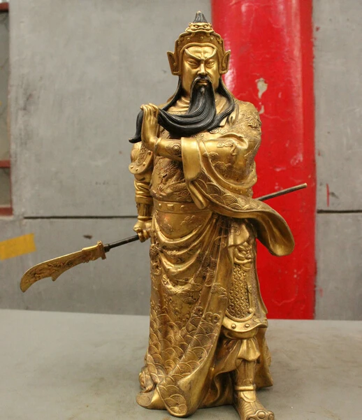 

wholesale factory Chinese Purple Bronze 24K Gold Dragon GuanGong Guan Yu Warrior God Sword Statue