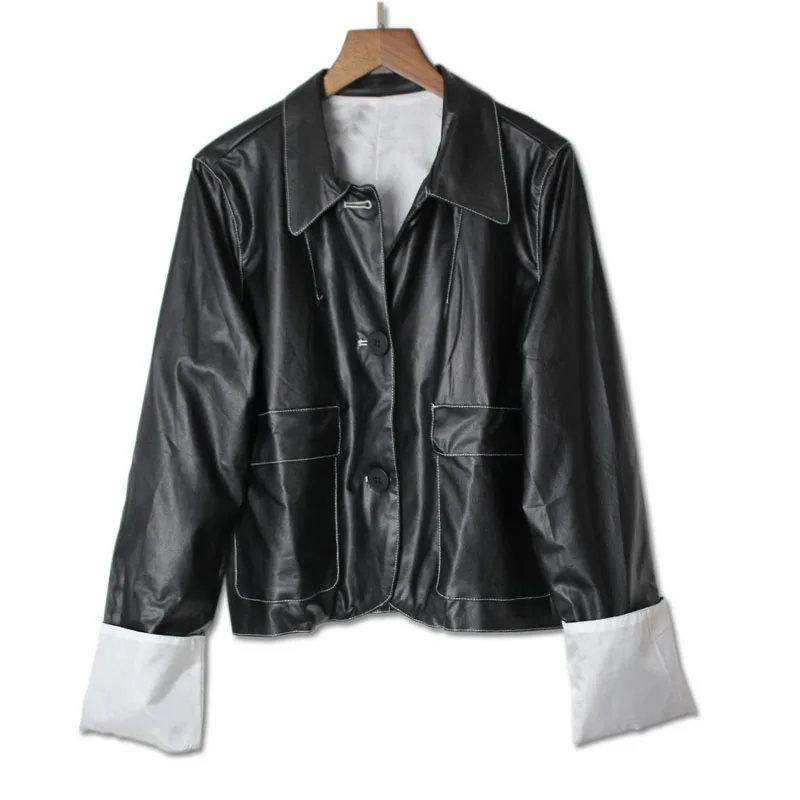 Autumn Leather Jacket Women Casual Long Sleeve Button Casual Basic jackets 2018 Fashion PU Leather Bomber Coat Femininas