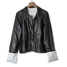Autumn Leather Jacket Women Casual Long Sleeve Button Casual Basic jackets 2018 Fashion PU Leather Bomber Coat Femininas